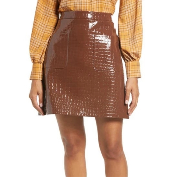 Halogen Dresses & Skirts - Halogen Glossy Brown Croc-Embossed Mini Skirt